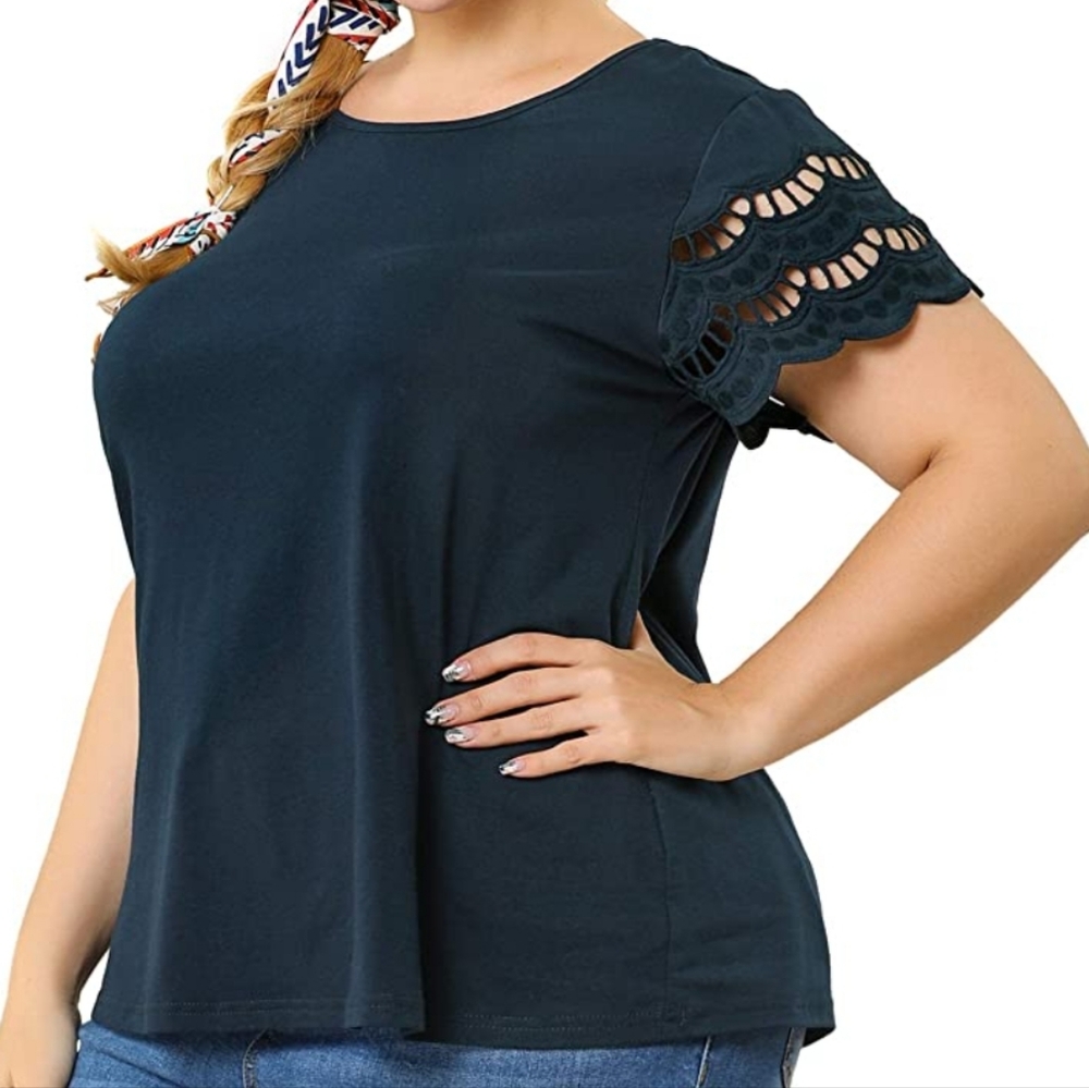 Agnes Orinda Navy Blue Tshirt W/ Lace Sleeve 4x